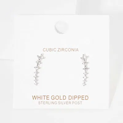 Fashnzfab White Gold Dipped Cubic Zirconia Drop Earrings In Metallic