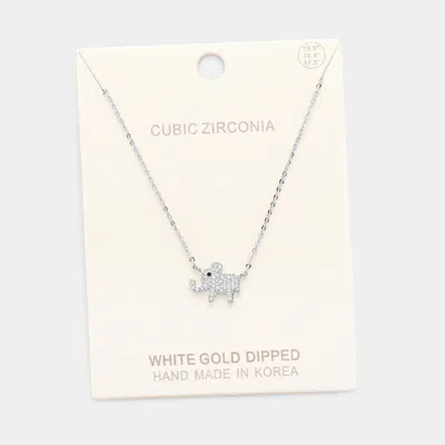 Fashnzfab White Gold Dipped Cubic Zirconia Elephant Pendant Necklace In Metallic