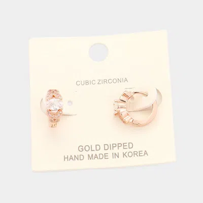 Fashnzfab White Gold Dipped Cubic Zirconia Huggie Earrings - Clear, Rose Gold In Multi
