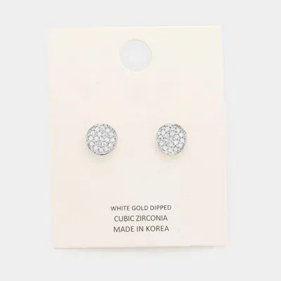 Fashnzfab White Gold Dipped Cubic Zirconia Pave Round Stud Earrings In Silver