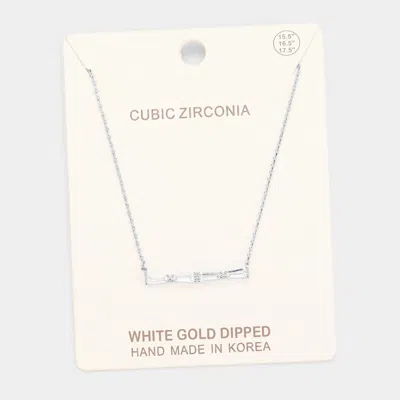 Fashnzfab White Gold Dipped Cubic Zirconia Row Pendant Necklace In Gray