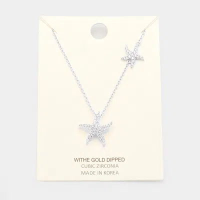 Fashnzfab White Gold Dipped Cubic Zirconia Starfish Pendant Necklace In Multi