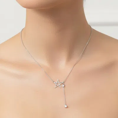 Fashnzfab White Gold Dipped Cz Drop Star Pendant Necklace In Multi
