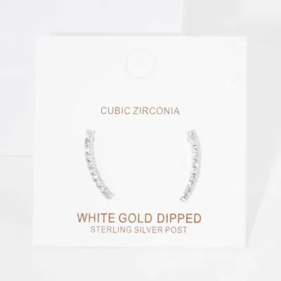 Fashnzfab White Gold Dipped Cz Drop Sterling Silver Post Earrings - Rhodium