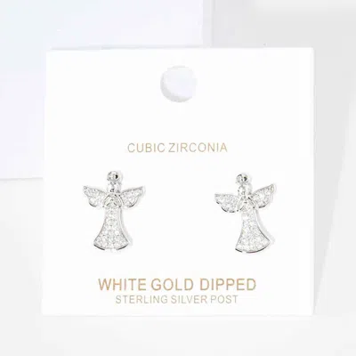 Fashnzfab White Gold Dipped Cz Embellished Metal Angel Stud Earrings In Multi