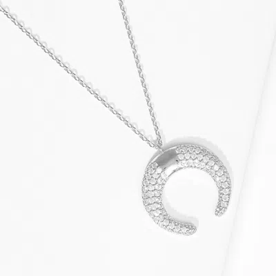 Fashnzfab White Gold Dipped Cz Embellished Metal Horn Pendant Necklace In Multi