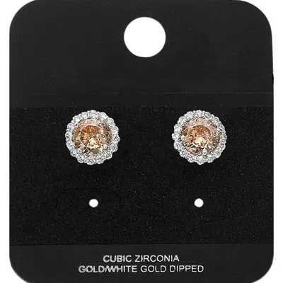 Fashnzfab White Gold Dipped Cz Halo Stud Earrings