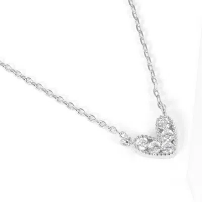 Fashnzfab White Gold Dipped Cz Heart Pendant Necklace In Multi