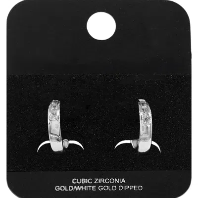 Fashnzfab White Gold Dipped Cz Mini Open Hoop Earrings Rhodium In Black