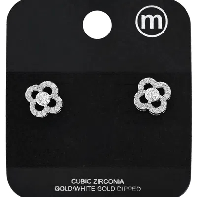 Fashnzfab White Gold Dipped Cz Open Floral Halo Stud Earrings In Multi