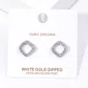 Fashnzfab White Gold Dipped Cz Open Square Stud Earrings - Rhodium In Metallic