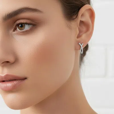 Fashnzfab White Gold Dipped Cz Pave Branch Stud Earrings In Metallic