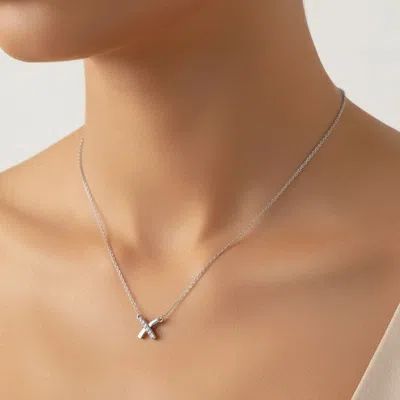 Fashnzfab White Gold Dipped Cz Pave Crisscross Pendant Necklace In Multi