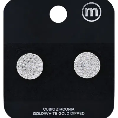Fashnzfab White Gold Dipped Cz Pave Disc Stud Earrings In Multi