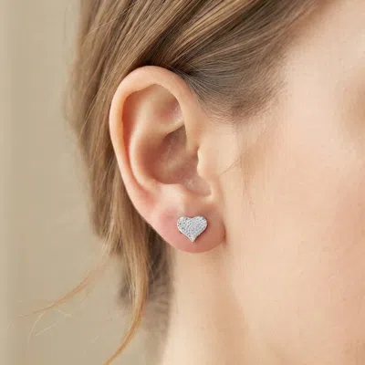 Fashnzfab White Gold Dipped Cz Pave Heart Stud Earrings In Multi
