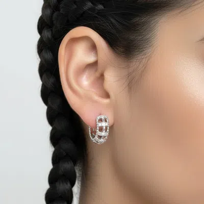 Fashnzfab White Gold Dipped Cz Pave Mini Huggie Hoop Earrings In Black