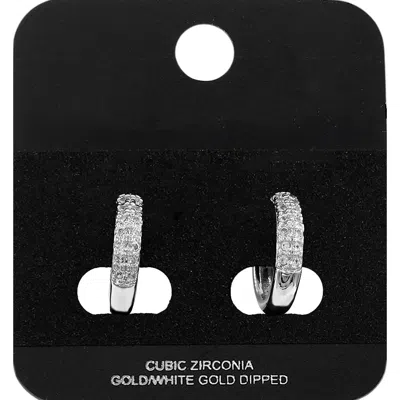 Fashnzfab White Gold Dipped Cz Pave Mini Open Hoop Earrings 0.5" X 0.5" In Metallic