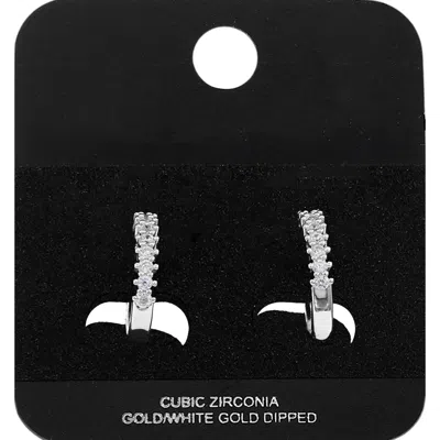 Fashnzfab White Gold Dipped Cz Pave Mini Open Hoop Earrings In Green