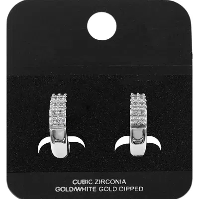 Fashnzfab White Gold Dipped Cz Pave Mini Open Hoop Earrings In Multi