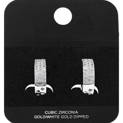 Fashnzfab White Gold Dipped Cz Pave Mini Open Hoop Earrings In Multi