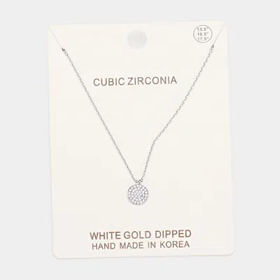 Fashnzfab White Gold Dipped Cz Pave Pendant Necklace In Metallic