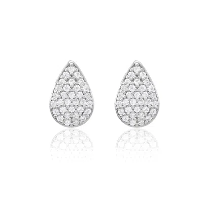 Fashnzfab White Gold Dipped Cz Pave Teardrop Stud Earrings In Multi