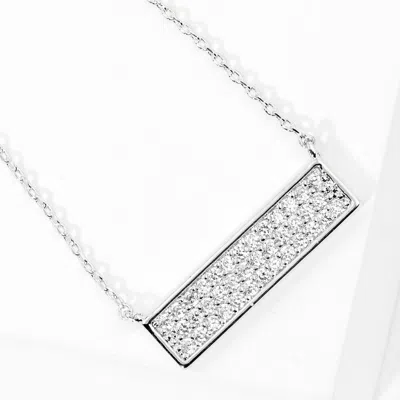 Fashnzfab White Gold Dipped Cz Paved Bar Pendant Necklace In Metallic