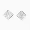 Fashnzfab White Gold Dipped Cz Pearl Embellished Geometric Stud Earrings In White