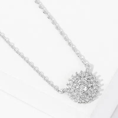Fashnzfab White Gold Dipped Cz Pendant Necklace In Metallic