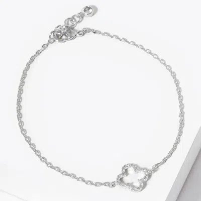 Fashnzfab White Gold Dipped Cz Quatrefoil Charm Bracelet In Multi
