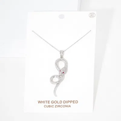 Fashnzfab White Gold Dipped Cz Snake Pendant Necklace In Multi