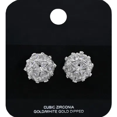 Fashnzfab White Gold Dipped Cz Stone Cluster Stud Earrings - Rhodium In Metallic