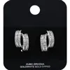 Fashnzfab White Gold Dipped Cz Stone Double Row Mini Half Hoop Earrings In Metallic