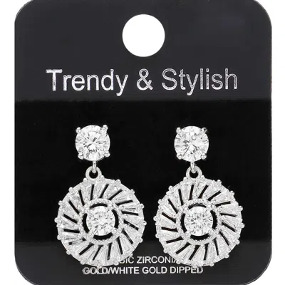 Fashnzfab White Gold Dipped Cz Stone Embellished Dangle Evening Earrings In Black