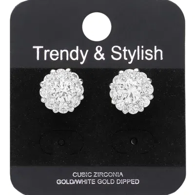 Fashnzfab White Gold Dipped Cz Stone Embellished Round Stud Earrings In Multi