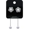 Fashnzfab White Gold Dipped Cz Stone Floral Pearl Drop Earrings In Multi