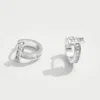 Fashnzfab White Gold Dipped Cz Stone Inlay T-bar Mini Huggie Hoop Earrings - Silver In Silver
