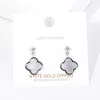 Fashnzfab White Gold Dipped Cz Stone Mother Of Pearl Quatrefoil Link Dangle Earrings - Mother Of Pearl, Rhodiu In Metallic