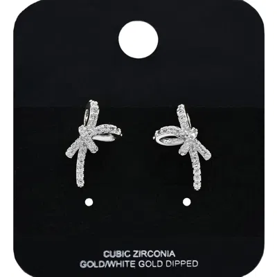 Fashnzfab White Gold Dipped Cz Stone Paved Bow Stud Earrings In Multi