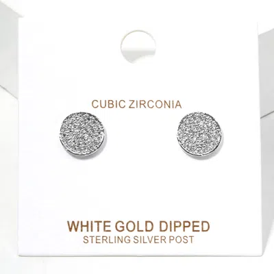 Fashnzfab White Gold Dipped Cz Stone Paved Disc Stud Earrings In Multi
