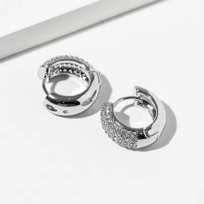 Fashnzfab White Gold Dipped Cz Stone Paved Mini Huggie Hoop Earrings In Multi