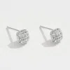 Fashnzfab White Gold Dipped Cz Stone Paved Mini Square Stud Earrings - Silver In Silver