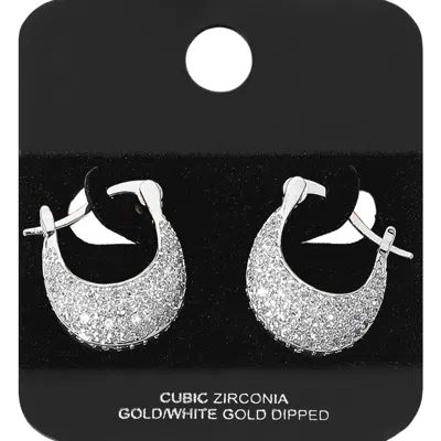 Fashnzfab White Gold Dipped Cz Stone Paved Pin Catch Hoop Earrings In Multi