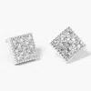 Fashnzfab White Gold Dipped Cz Stone Paved Square Mini Stud Earrings - Clear, Rhodium In Metallic