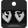 Fashnzfab White Gold Dipped Cz Stone Paved V Shaped Pin Catch Hoop Earrings In Metallic