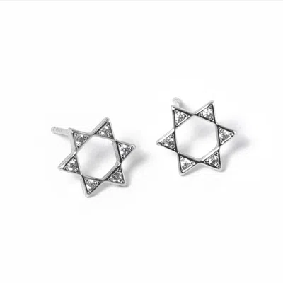 Fashnzfab White Gold Dipped Cz Stone Pointed Star Of David Stud Earrings In Multi