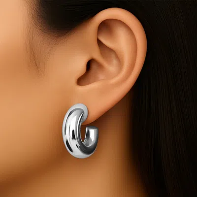 Fashnzfab White Gold Dipped Daily Chunky Hoop Earrings In Silver