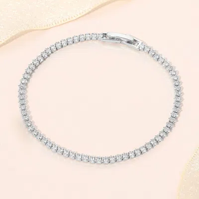 Fashnzfab White Gold Dipped Delicate Tennis Chain Bracelet - Clear, Silver In Multi