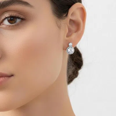 Fashnzfab White Gold Dipped Double Halo Cz Stud Earrings In Multi