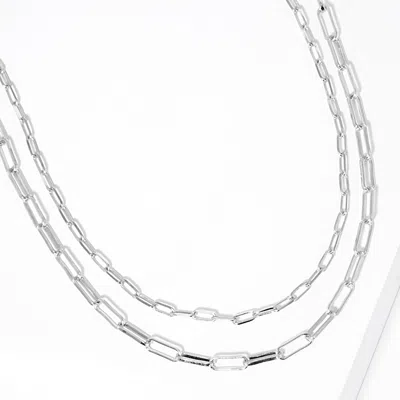 Fashnzfab White Gold Dipped Double Layered Paperclip Chain Necklace